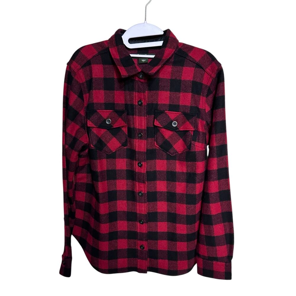 Eddie Bauer Women’s Wool Blend Red Black Buffalo Plaid Button Shirt Size L EPC!